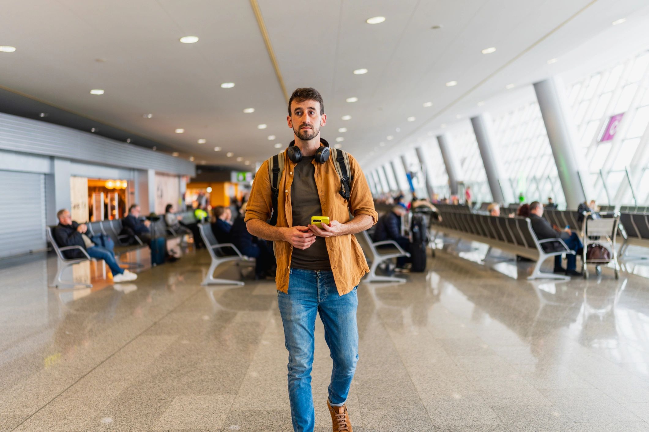Head of traveler experience in an airport lounge